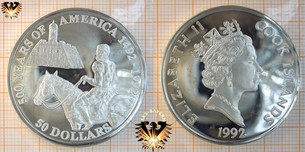 50 Dollars, 1992, Cook Islands, 500 Years of America, Pedro Menendez