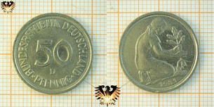 50 Pfennig Münze, BRD, nominal, 1950 bis 2001