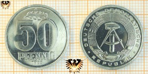 50 Pfennig, DDR, 1983, nominal, 1968-1990, * DEUTSCHE DEMOKRATISCHE REPUBLIK *, Eichenblatt