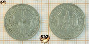 50 Reichspfennig, 1927, Weimarer Republik Münze
