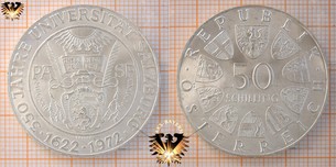 50 Schilling, 1972, 350 Jahre Universität Salzburg Silber Münze