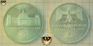 5 DM BRD 1971 G, Dem Deutschen Volke Reichsgründung 1871-1971, Gedenkmünze Silber und Varianten