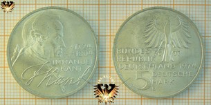 5 DM BRD 1974 D, Immanuel Kant 1724-1804, Gedenkmünze in Silber