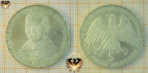 5 DM BRD 1968, Friedrich Wilhelm Raiffeisen 1818 bis 1888, Gedenkmünze