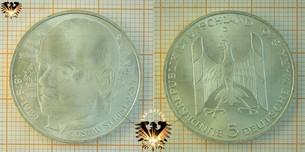 5 DM BRD 1978 D, Gustav Stresemann 1878-1929, Silber Gedenkmünze