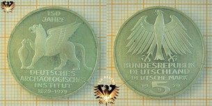 5 DM BRD 1979 J, 150 Jahre Deutsches Archäologisches Institut 1829-1979, Silber, Gedenkmünze