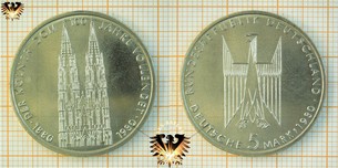 5 DM BRD 1980 F, Der Kölner Dom, Gedenkmünze Kupfer/Nickel