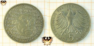 5 DM BRD 1983 G, Martin Luther 1483-1546 - Plus Bilder vom Numisbrief zur Gedenkmünze