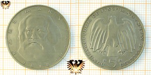 5 DM BRD 1983 J, Karl Marx, Plus Numisbrief zur Kupfer/Nickel Gedenkmünze