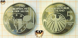 5 DM BRD 1985 F, Europäisches Jahr der Musik, mit Bildern, Numisblatt und Fakten zur Münze