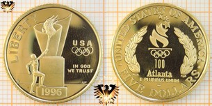 $5 Dollars, USA, 1996 W, XXVI Summer Olympics 1996 Atlanta - Atlanta Olympics, Centennial Olympics, Half Eagle