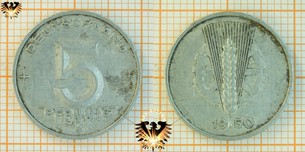 5 Pfennig, DDR, 1950, nominal, 1948-1950, + DEUTSCHLAND +