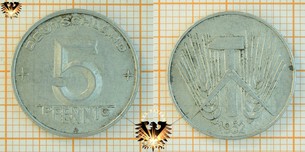 5 Pfennig, DDR, 1952, nominal, 1952-1953, + DEUTSCHLAND +