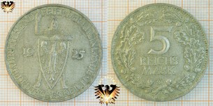 5 Reichsmark, 1925 D, Jahrtausend Feier der  Vorschaubild
