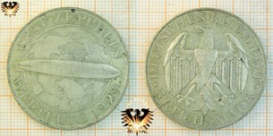 5 Reichsmark Münze, 1930, Graf Zeppelin Weltflug 1929 Weimarer Republik