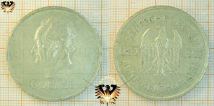 5 Reichsmark, 1932 A, Goethe, Johann Wolfgang von Goethe, 1832 - 1932