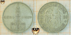 5 Reichsmark, 1933, Garnisonskirche in Potsdam mit Datum