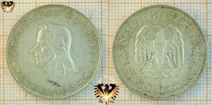 5 Reichsmark, 1934 F, Friedrich von Schiller Gedenkmünze