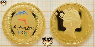 100 AUD, Australien Dollars zur Olympiade 2000 in Sydney - Wertvolle Sammlermünze aus 24 Karat Feingold