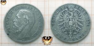 2 Mark Baden, Kaiserreich Silbermünze, 1876 F,  Vorschaubild