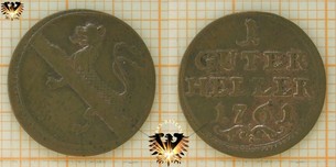 Bamberg 1761, Kupfer- Münze, Löwe - 1 guter Heller