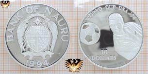 10 Dollars, 1994, Nauru, Kopfball, Silber, Fußballmünze,  Vorschaubild