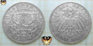 Bremen freie Hansestadt, 5 Mark 1906 J, Deutsches Reich Silbermünze  
