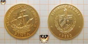 1 Peso, 1981, Cuba, Segelschiff Pinta, Descubrimiento de America, goldfarben