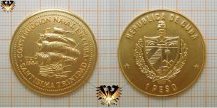 1 Peso, 1984, Cuba, Santísima Trinidad / Santissima Trinidad, Constuccion navale en Cuba, Motivmünze vergoldet