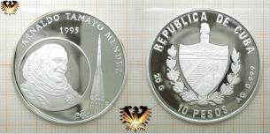 10 Pesos, 1995, Arnaldo Tamayo Mendez, Republica de Cuba, Feinsilbermünze  