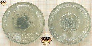 5 Reichsmark Münze 1929,  GOTTH. EPHRAIM LESSING  Vorschaubild