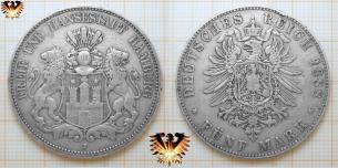 Hamburg Reichsstadt Münze, Fünf Mark, 1875, 1876, 1888  