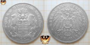 Fünf Mark, 1900 J, Hamburg freie und Hansestadt, Silbermünze  