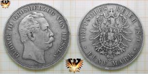 Fünf Mark Hessen, Silberfünfer geprägt 1875 und 1876, Grosherzog Ludwig III