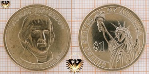 1 Dollar, USA, 2007, D, Thomas Jefferson, 3rd President 1801-1809