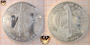 1 Dollar, USA, 1992, Columbus Quincentary, 1492-1992