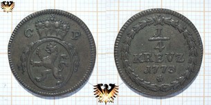 Pfalz-Sulzbach 1773 C.P. Münze, 1/4 KREVZ - Kupfer Kreuzer