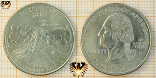 Quarter Dollar, USA, 2002, D, Mississippi 1817, The Magnolia State