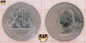 Quarter Dollar, USA, 2011, P, Vicksburg, Mississippi, America the Beautiful