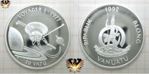 Voyager 1, 1977, 50 Vatu, Ripablik Vanuatu, 1992, Gedenkmünze in Silber  
