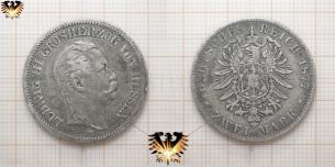 Zwei (2) Reichsmark Münze aus Hessen, 1876-1877 H, Grosherzog Ludwig III