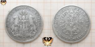 Zwei Mark 1878 J, freie und Hansestadt Hamburg Silbermünze  