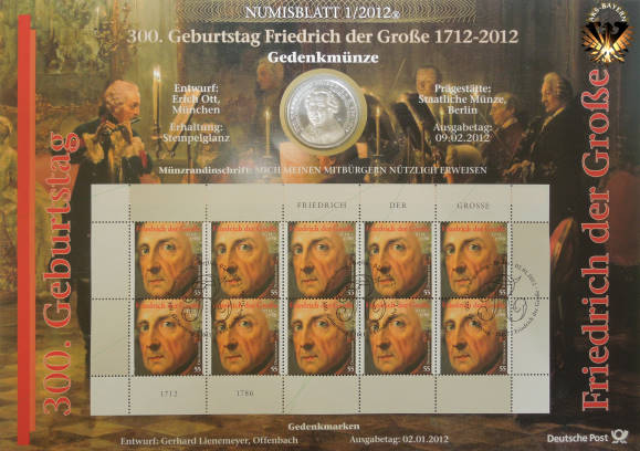 NUMISBLATT 1/2012 Briefmarkenseite. Numisblätter und 10€ Silbergedenkmünzen kaufen - tauschen - erleben