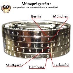Der Geheimcode / Prägestättencode (verschlüsselt) der 10 € Münze 2011 - Frauenfussball-WM © AuKauf.de