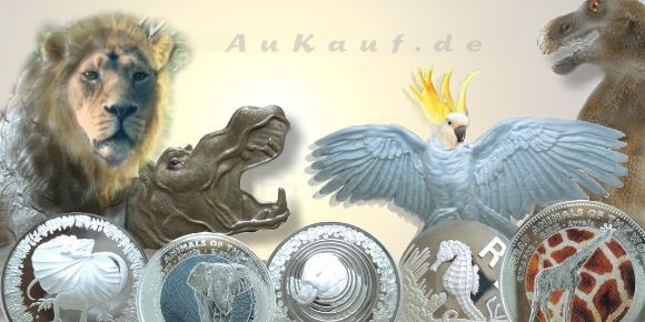 Vom T-Rex bis zum heutigen König der Tiere: Tiermünzen, Farbmünzen und Motivmünzen aus aller Welt von prähistorischen Tieren bis hin zu bedrohten Tierarten.